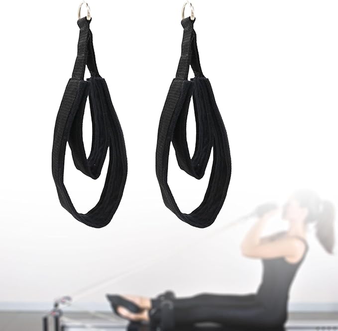 Generic 2Pcs Pilates Straps for Reformer, Comfortable Grip Nonslip Handle D Rings Straps Pilates Double Loop Straps Fitness Equipment for Women Men Home Gym