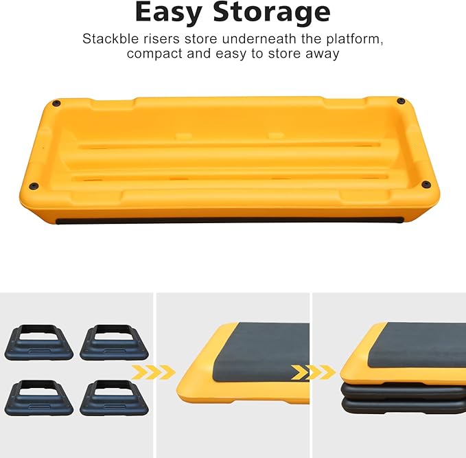 43'' Exercise Aerobic Step Platform, Adjustable Height 4-6-8in Exercise Stepper Workout with 4 Detachable Risers, Aerobics Stepper Workout Stepper for Home Gym Cardio Strength & Training