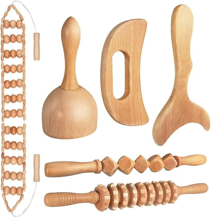 JUANWAN 10-in-1 Wood Therapy Massage Tools Gua Sha Wooden Massager for Body Shaping Massage Tool Set Wood Therapy Tools for Relieving Muscle Pain Body Lymphatic Drainage Massager Anti-Cellulite