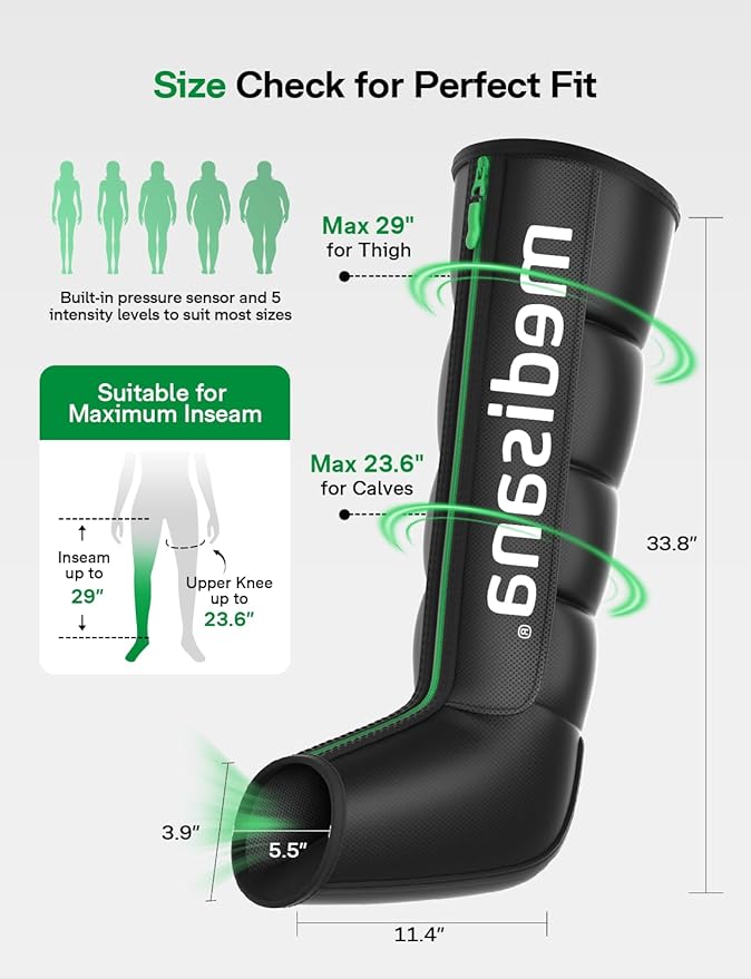 Medisana Leg Massager with Heat and Compression, Full Leg & Foot Massager Compression Boots with 6 Modes, 5 Intensity and 3 Heat for Circulation and Pain Relief - Gifts for Mom, Dad, Athletes, Gym