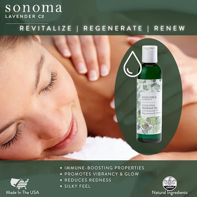 Eucalyptus Massage Oil by Sonoma Lavender, Body Oil for Sore Muscles, Massaging Oil for Full Body, 4 oz