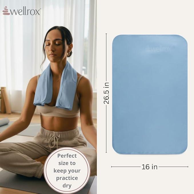 Wellrox Microfiber Hand Towel- Absorbent Sweat Towels, Workout Towels for Women- Yoga Mat Towel for Pilates, Hot Yoga, Gym Workouts (2 Pack, Blue)