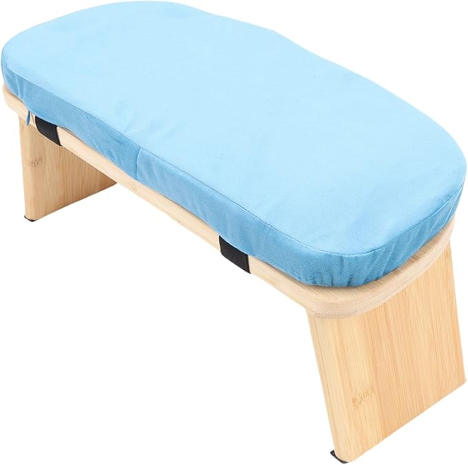 Wooden Meditation Bench, Ergonomic Detachable Kneeling Stool with Soft Cushion for Yoga and Meditation, Minimalist Design Home Use (Blue)
