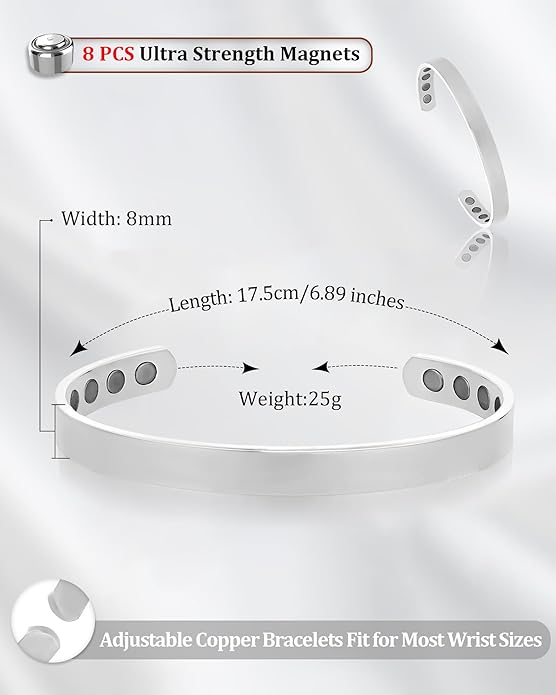 BioMag 2Pcs 99.99% Copper Bracelet for Women, Adjustable Magnetic Bracelets Bangle Cuff with 3500 Gauss Magnets, Jewelry Gift