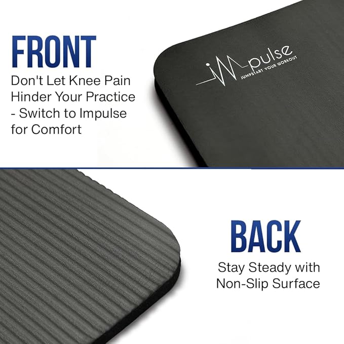 Impulse Yoga Knee Pads Cushion, Thick 1" (25mm) Workout Mat Provides Cushion for Kneeling & Elbows, Non-Slip & Portable Exercise Kneeling Pad for Yoga, Elbow, Wrist Pain, Planks, Pushups & Floor Exercises