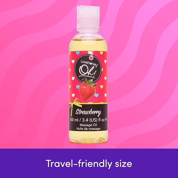 Lovehoney Strawberry Massage Oil - Infused with Essential Oils - Vegetarian Friendly - 3.4fl oz