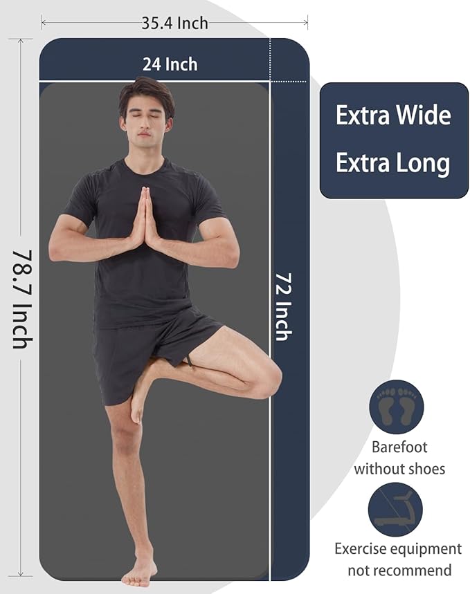 Yoga Mat Thick Wide Yoga Mats for Women Men Large Exercise Mat 78"x35" 1/2 Inch Workout Mat for Home Gym, with Carrying Yoga Bag