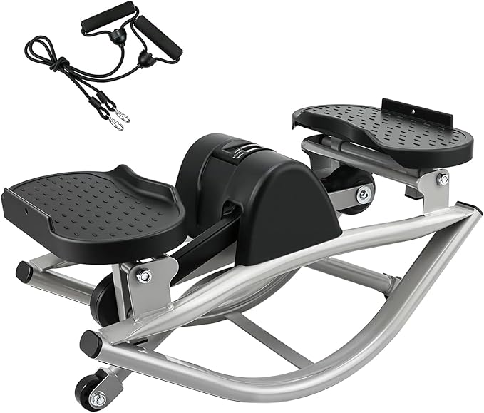 Rock Stepper Side to Side – Lateral Stepper & Glute Trainer with Resistance Bands, Low Impact Side to Side Stepper for Home Exercise, Quiet Step Rocker Machine No Assembly 250LBS