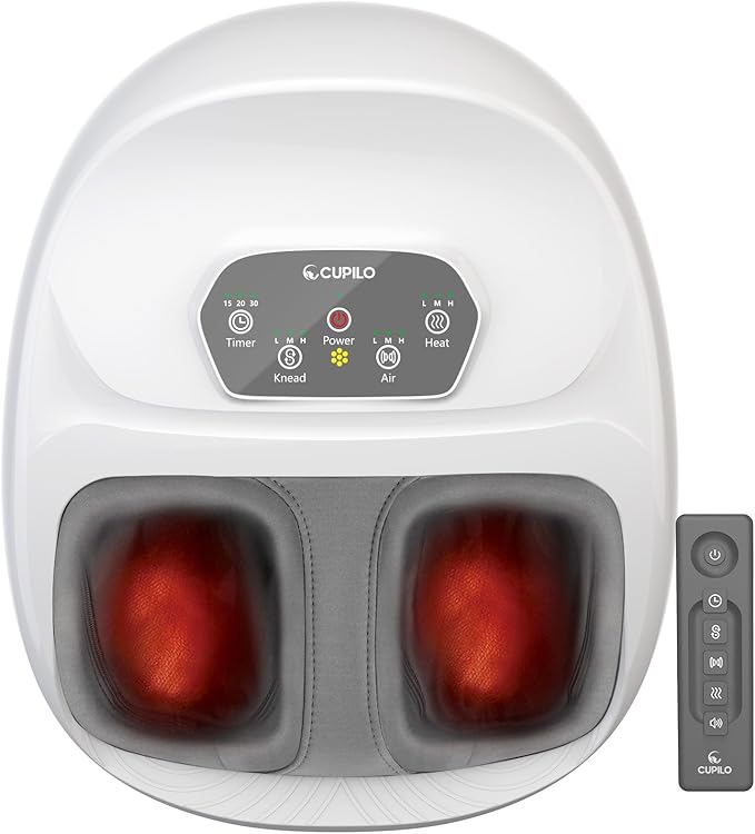 Foot Massager for Plantar Fasciitis, Upgraded Full Feet Shiatsu Massage with Heat, Remote Control Multi-Level Settings Foot Massager for Neuropathy, for Women Men(White)
