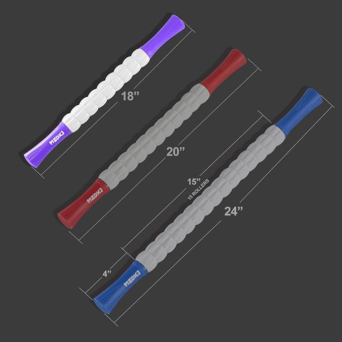 Muscle Roller Massage Roller Stick- Deep Tissue Fascia Blaster for Myofascial Pain Relief, Lymphatic Drainage & Body Sculpting, Handheld Physical Therapy & Recovery Tool (Purple White-18 inch)