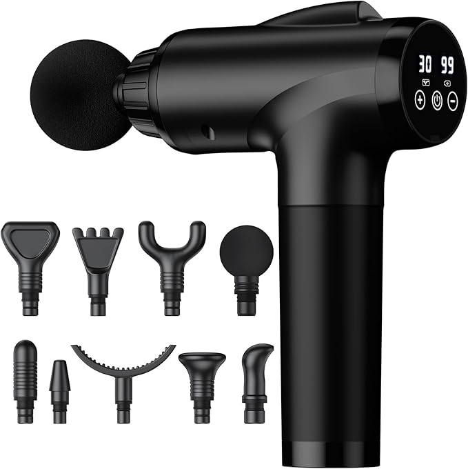 Massage Gun Deep Tissue, Handheld Electric Muscle Massager, High Intensity Percussion Massage Device for Pain Relief with 9 Attachments & 30 Speed(Black