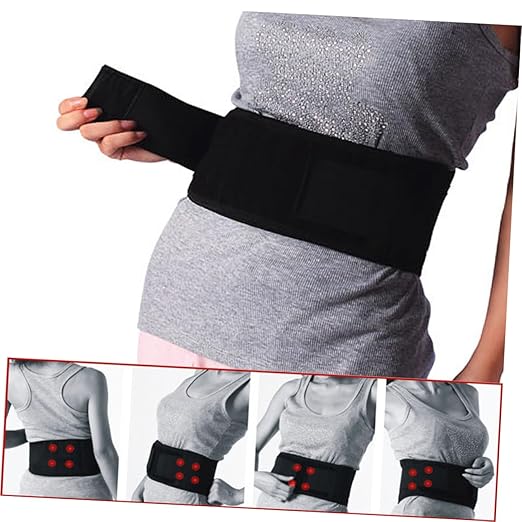 3pcs Portable Adjustable Elastic Magnetic Therapy Back Support Waist Brace Belt Self-heating Lumbar Support for Black for Rehabilitation and