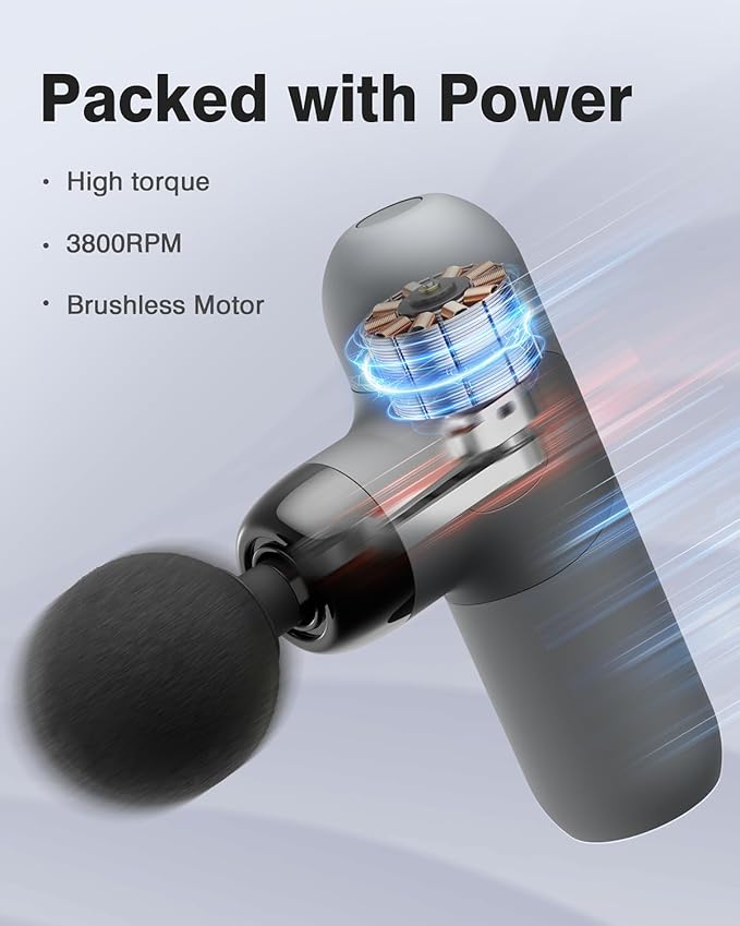 Morelax Mini Massage Gun, Percussion Muscle Massager for Back Pain Relief, Compact Sports Travel Massage Gun with 6 Massage Heads 4 Speeds, Gift for Her, Home, Athletes
