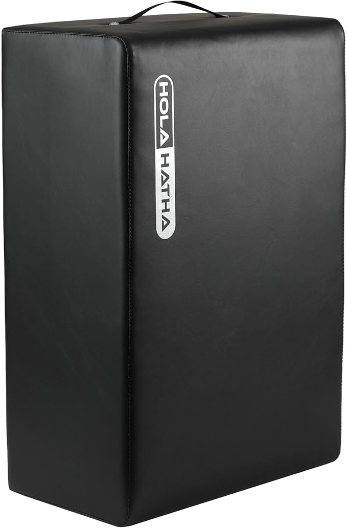 HolaHatha Wooden Pilates Box with Pole, High Density Padding, Portable Reformer & Home Gym Equipment for Balanced Workouts, 24"x15.8"x9", Black