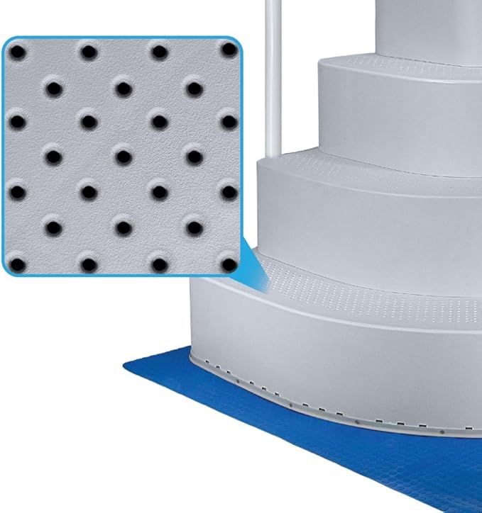Aqua Select Resin Pool Steps for Above Ground Pools | Misty Grey | Heavy-Duty ABS Construction | 350 lb Capacity, Non-Slip Step Treads, & Handrail | Includes Liner Guard | No Weights Needed