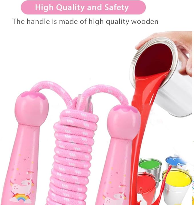 Jump Rope for Kids, Adjustable Toddler Jump Rope with Wooden Handle and Cotton Rope, Cute Skipping Rope for Boys and Girls Fitness Workout Exercise 8.5 Ft(Pink)