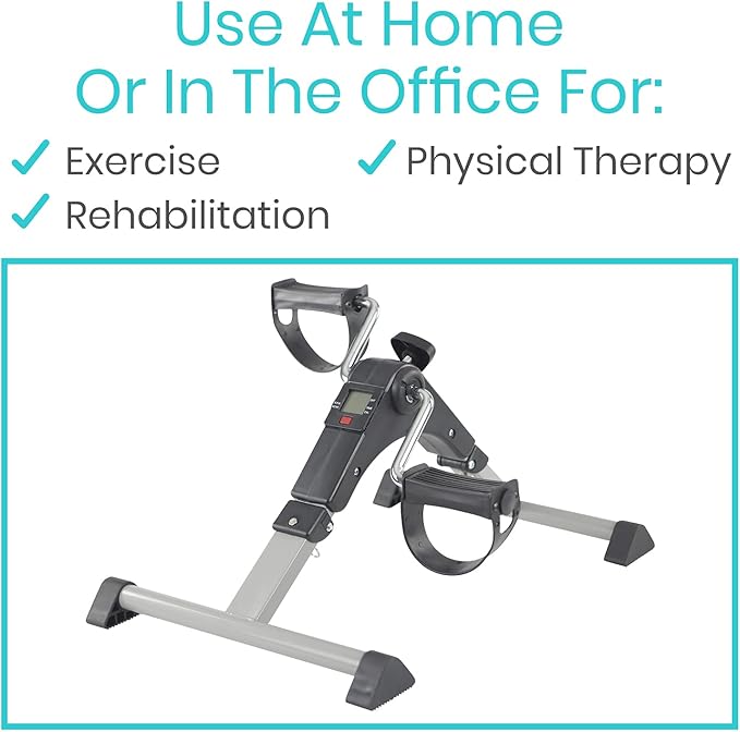 Vive Folding Pedal Exerciser - Under Desk Exercise Bike for Seniors, Elderly - Sit Down Stationary Peddler Equipment for Arm, Leg, Hand, Foot - Mini Floor Bicycle with LCD Display, Adjustable Tension