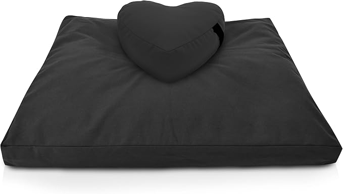 Bean Products Meditation Cushion Mat Set - Zafu Floor Pillow Organic Buckwheat Pillow + Cotton Filled Zabuton Prayer Pad - Meditation Pillow Yoga Knee Pad - Made in USA - 14" Round or 18" Oval