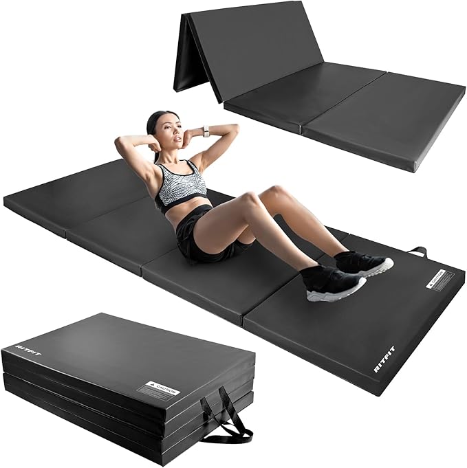 RitFit Upgraded Folding Exercise Mat, 2 Inch Thick Gymnastics Mat 3’x6’,4’x8’,4x10’,2'x8' with Carrying Handles for Yoga, MMA, Stretching, Core Workouts and Home Gym Protective Flooring