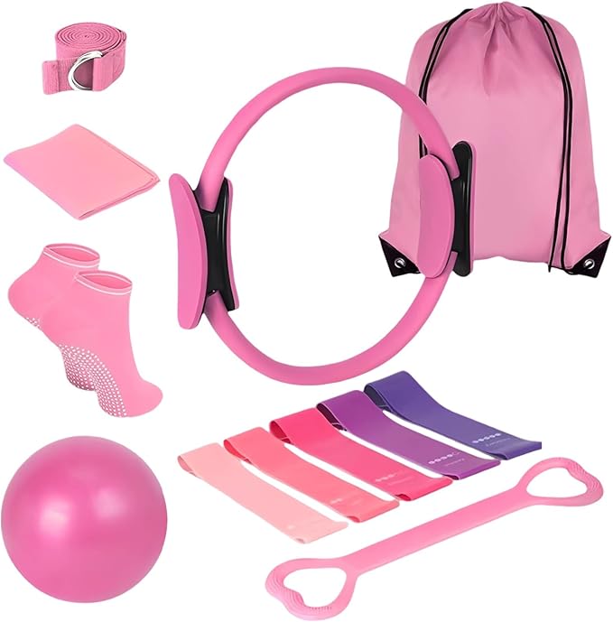 Pilates Ball and Loop Set, 8-Piece Yoga Kit with Resistance Bands, Non-Slip Socks, Designed for Complete Body Workout
