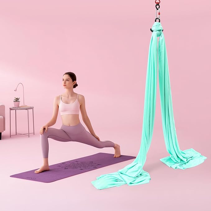 6M Aerial Silks Equipment Pilates Hanging Swing Rope Yoga Starter Set for Home Yoga Hammock Practice Kit for Aerial Dance w/360° Swivel Connector, 200kg Capacity