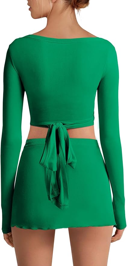 Nirovien Womens 2 Piece Workout Sets Sexy Pilates Outfits Athletic Gym Yoga Sets Ballet Wrap Top and Skirt
