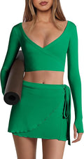 Nirovien Womens 2 Piece Workout Sets Sexy Pilates Outfits Athletic Gym Yoga Sets Ballet Wrap Top and Skirt