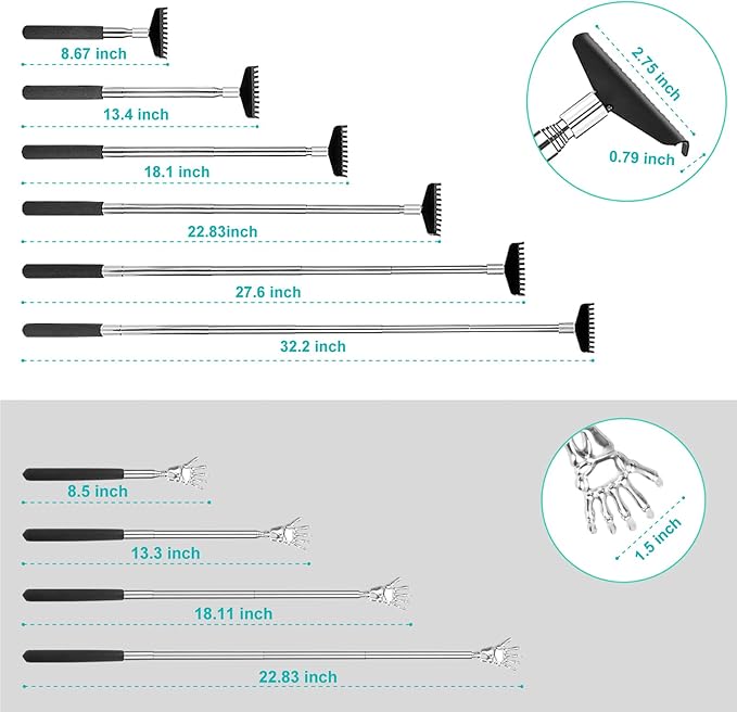 Oversized Back Scratcher Gift Set, 2 Pack, Upgraded Metal Stainless Steel Telescoping Back Scratcher Tool with Canvas Carrying Bag