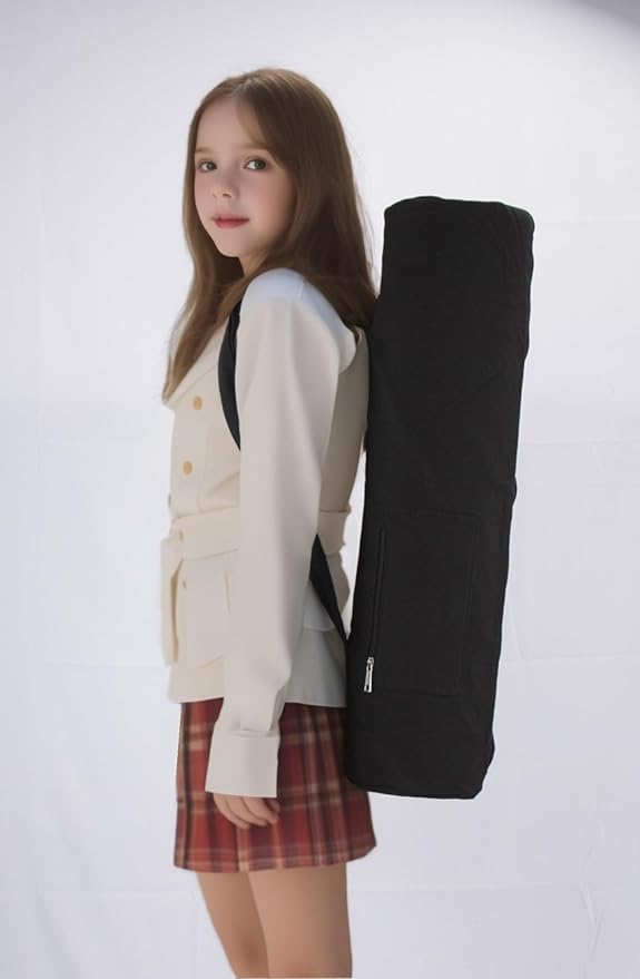 Cotton yoga mat bag with Pockets and Adjustable Strap - Full Zip Cargo Yoga Mat Carrier Bag - Bag for 1/4" 1/3" Thick Yoga Mat