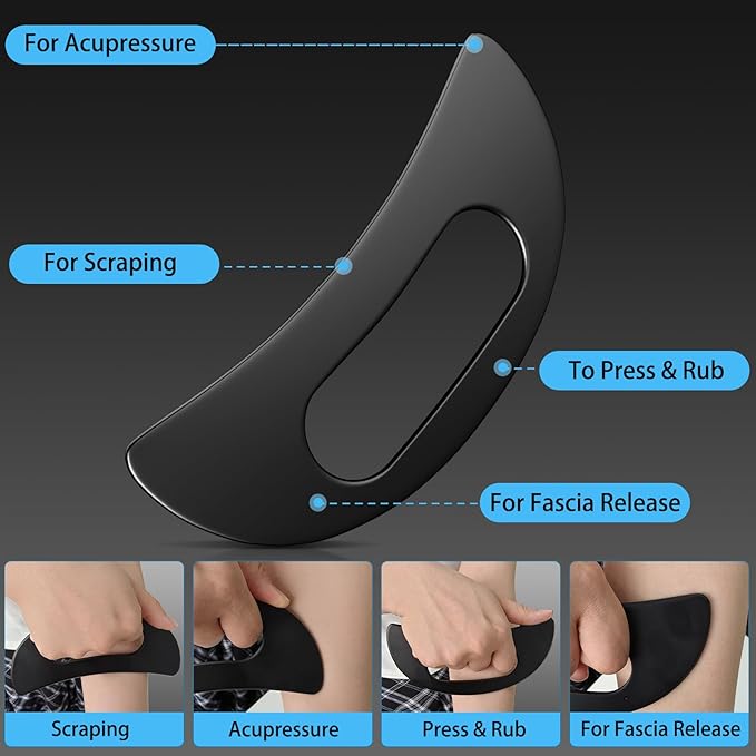 Body Gua Sha Tool with Handle (Stainless Steel),Muscle Massage Scraper Tools,Large Guasha Body Lymphatic Drainage Tool for Back Neck Face Leg Massage（Black