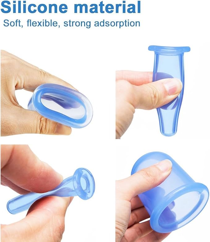 Cupping Therapy Sets 7Pcs Silicone Anti Cellulite Cup Vacuum Suction Massage Cups Facial Cupping Sets Body and Face Massager for Adults Home Use (Blue)