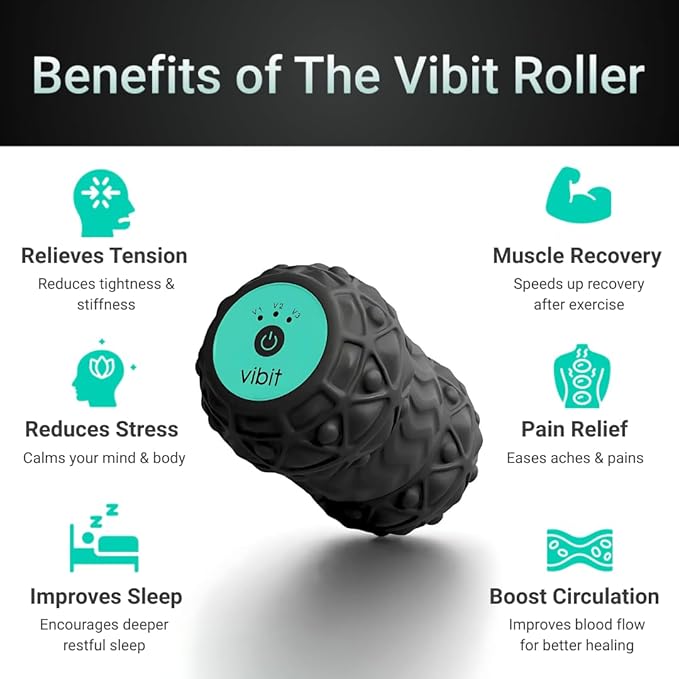 Vibit - Vibrating Massager for Plantar Fasciitis, Pain Relief and Sciatica, Foot and Body Portable Massage Roller, Deep Tissue Pain Relief from Feet to Neck, Electric, 3 Vibration Levels (Black)