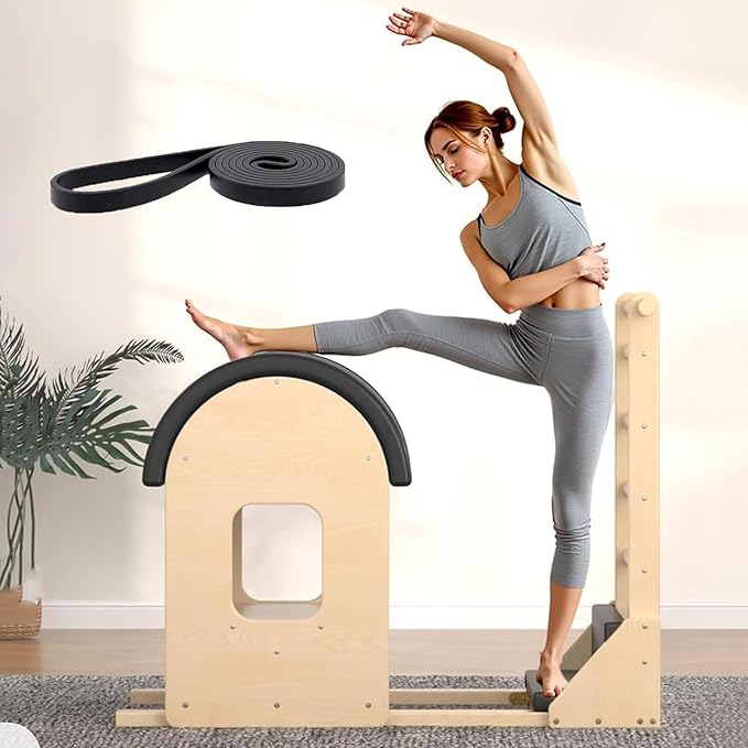 Pilates Ladder Barrel, Wooden Spine Corrector Pilates Machine for Home Workout, Ladder Exercise Arc for Balance, Core Strengthening and Stretching Black