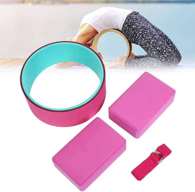 4pcs Yoga Wheel Set with Yoga Block and Stretch Strap, Premium EVA Foam Back Pain Relief Fitness Kit for Deep Stretching and Flexibility Training