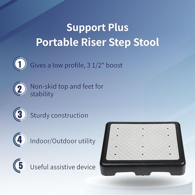 SUPPORT PLUS Riser Step Stool - 3 1/2"H Safety Half Step Platform, Indoor Outdoor Assistive Devices for Elderly