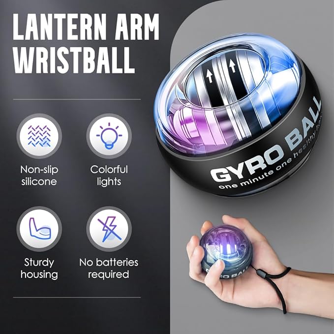 Wrist Ball, 2025 Upgraded Wrist Ball Exerciser, Auto-Start Gyroscopic Forearm Exerciser, Enhance Grip Strength, Hand Strengthening Devices, Adjustable Resistance, with LED Lights