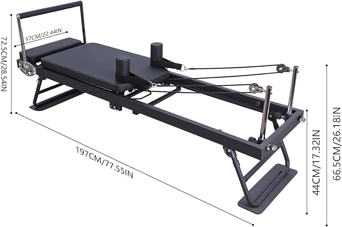 Foldable Pilates Reformer, Home Fitness Pilates Machine, Aluminum Sliding High Platform Design, 120kg Load Capacity Portable Roller, 197cm Multifunctional Yoga Studio Exercise Equipment
