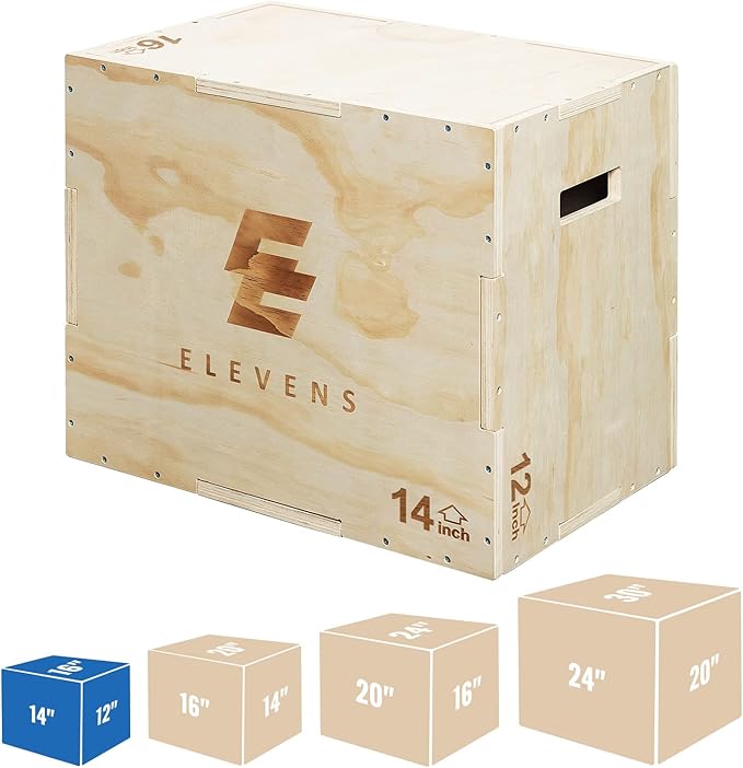Elevens 3 in 1 Wooden Plyo Box Jump Box Plyometric Box for Jumping Trainer, Skipping, Jumping, Lunges, Box Jumps, Squats, Step-Ups, Dips