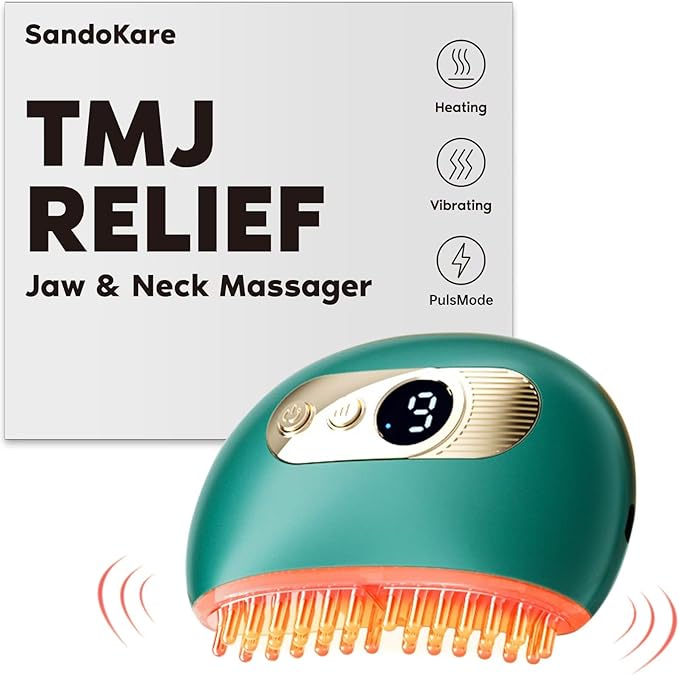 TMJ Relief Products Jaw, TMJ Relief Massager, Vibration and Heating, Ergonomic Multi-Needle Design TMJ Massage Tool, Effective Jaw & Neck Pain, Grinding and Clenching Teeth Relief (Green)