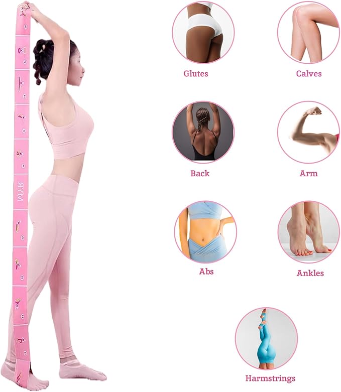 Yoga Stretch Strap with Loops - Streching Strap for Physcial Thearpy, Pilates & Flexibility Training - Exercise Strap for Hamstring, Leg Streching & Rehab - Kids & Adults