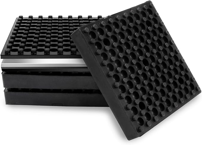4 Pack Exercise Equipment Mat, Heavy Duty Thick Steel Embedded Rubber Pad, for Treadmills, Washing Machines, dryers, Non Slip Noise Reduction, 4 x 4 x 0.8 Inches