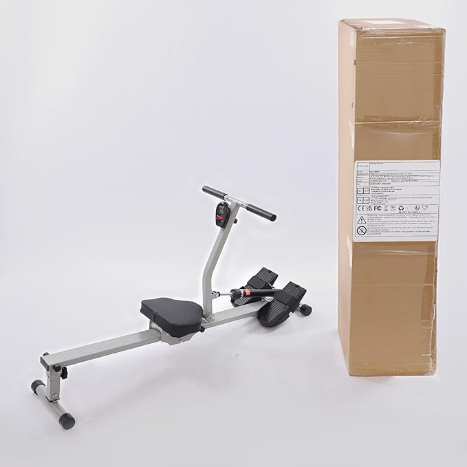 Foldable Rowing Exercise Machine, Compact Adjustable Rowing Machine with LED Screen & 12 Levels of Resistance for Complete Body Workouts Not Included 1*AA Battery Black, Grey