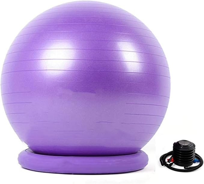 Yoga Ball Chair,Yoga Ball，Exercise Ball, Office Ball Chair with Base & Pump Stability Yoga Ball Seat for Back Pain Relief Home Gym Exercise Ball Chair for Core Strength Training(Purple,Diameter 65cm (