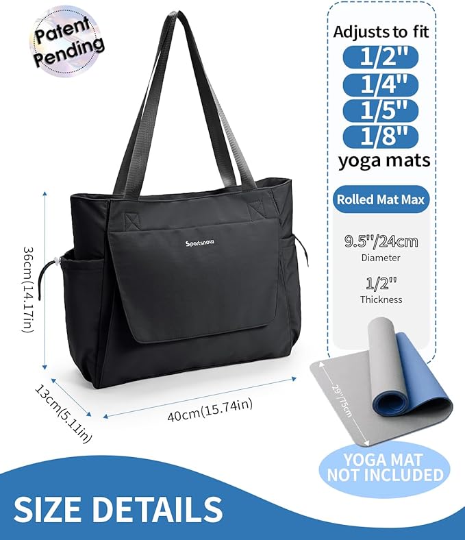 sportsnew Yoga Mat Bag Tote Yoga Gym Bags For Women Men with Waterproof Wet Pocket & Hook-and-loop, Quick Access Storage Yoga Mat Bag Carrier