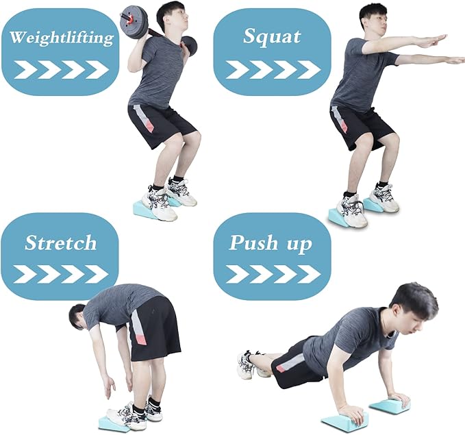 2 Pack Non-Slip Professional Squat Wedge Blocks - Heel Elevated Ramp for Squats, Calf Raises Platform for Men Women, Slant Board Trainer for Fitness, Pushup, Weightlifting, Yoga