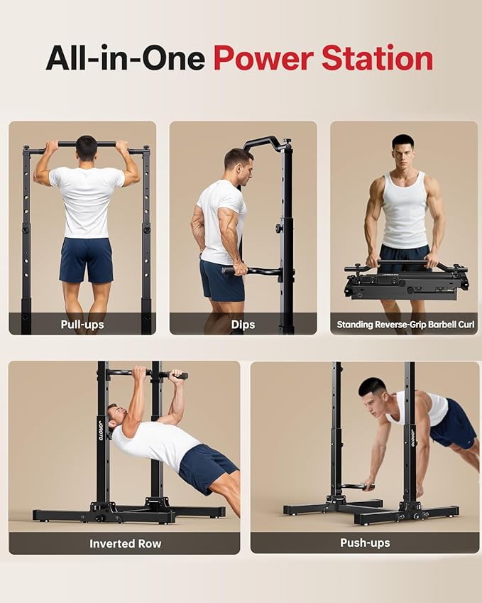 JOROTO Foldable Pull Up Dip Station, Pull Up Bar Free Standing for Home Gym, 450LBS Stable Power Tower, Adjustable Height Multifunction Pull Up Stand, Strength Training Equipment for Men Women