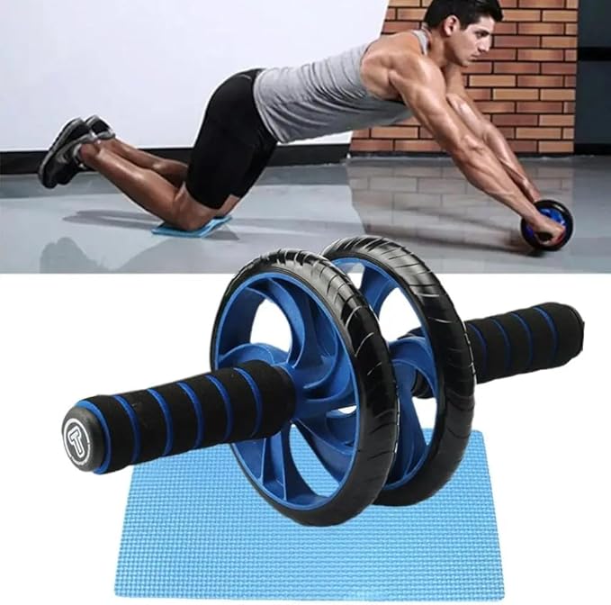 Abdominal Roller Wheels Ab Trainer with Knee Pad Core Workout Exercise Muscle Fitness Equipment Men Women for Home Office Gym Outdoors (Blue And Black)