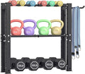 3-Tier Dumbbell Rack for Women, Aesthetic Home Gym Storage for Weight Set, Kettlebells & Yoga Ball, Versatile Workout Equipment Organizer with Side Hooks, Space-Saving