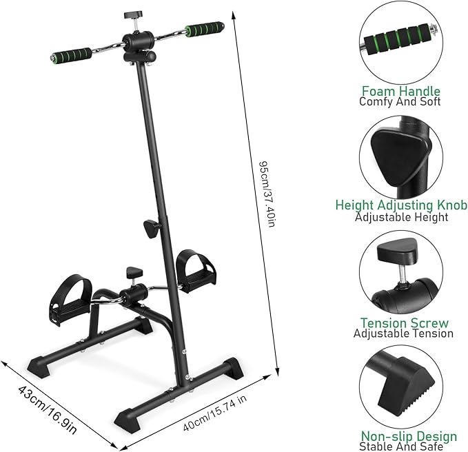 Sit Down Pedal Exerciser for Seniors, Hand Arm Leg Knee Peddler Exerciser, Adjustable Fitness Equipment for Seniors, Elderly Home Bike Trainer for Total Body