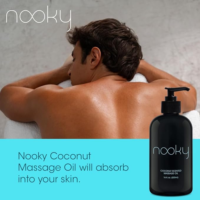 Nooky Massage Oil with Fractionated Coconut Oil for Massaging 16 Ounce (Coconut)